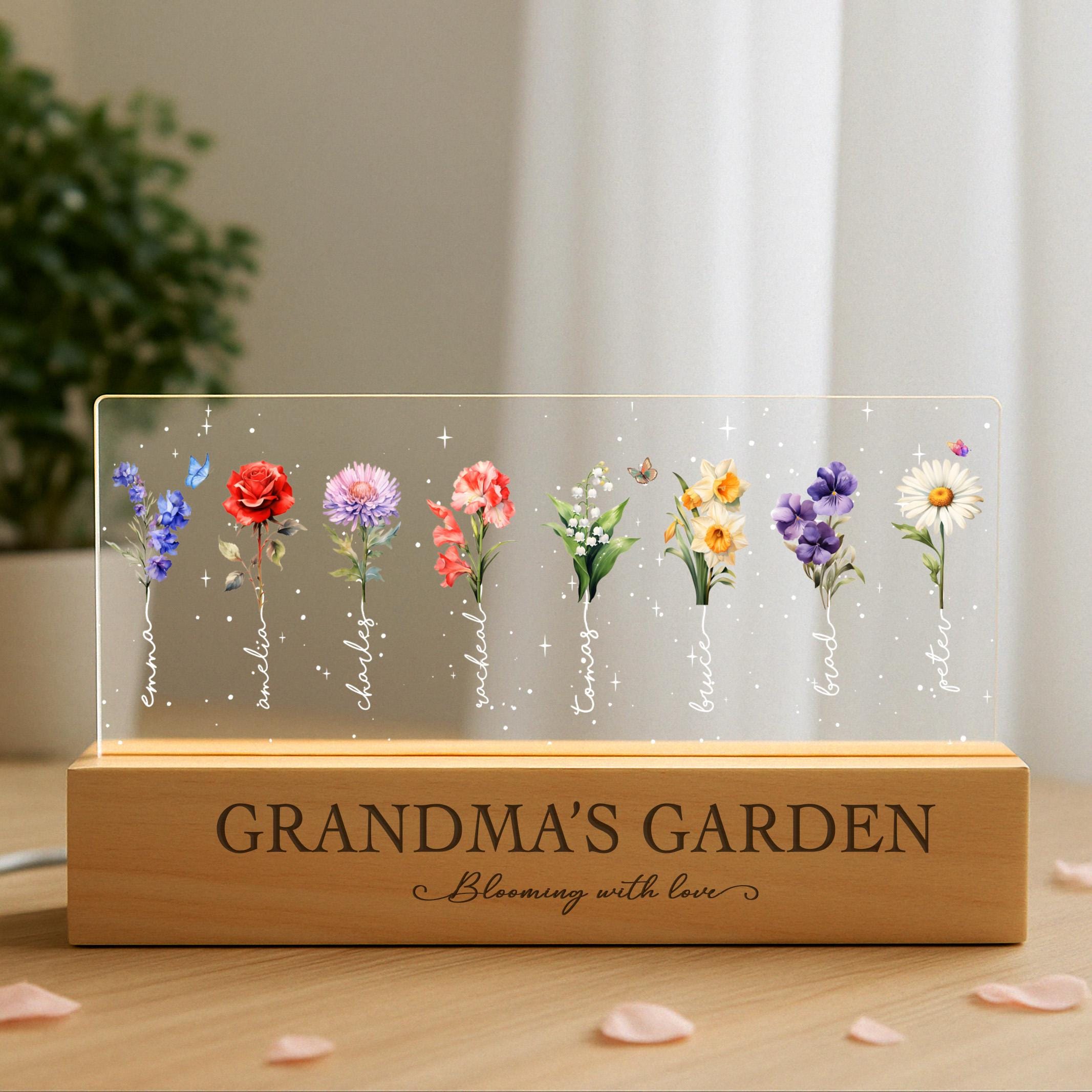 Personalized Birth Flower LED Night Light: Grandma's Garden Gift