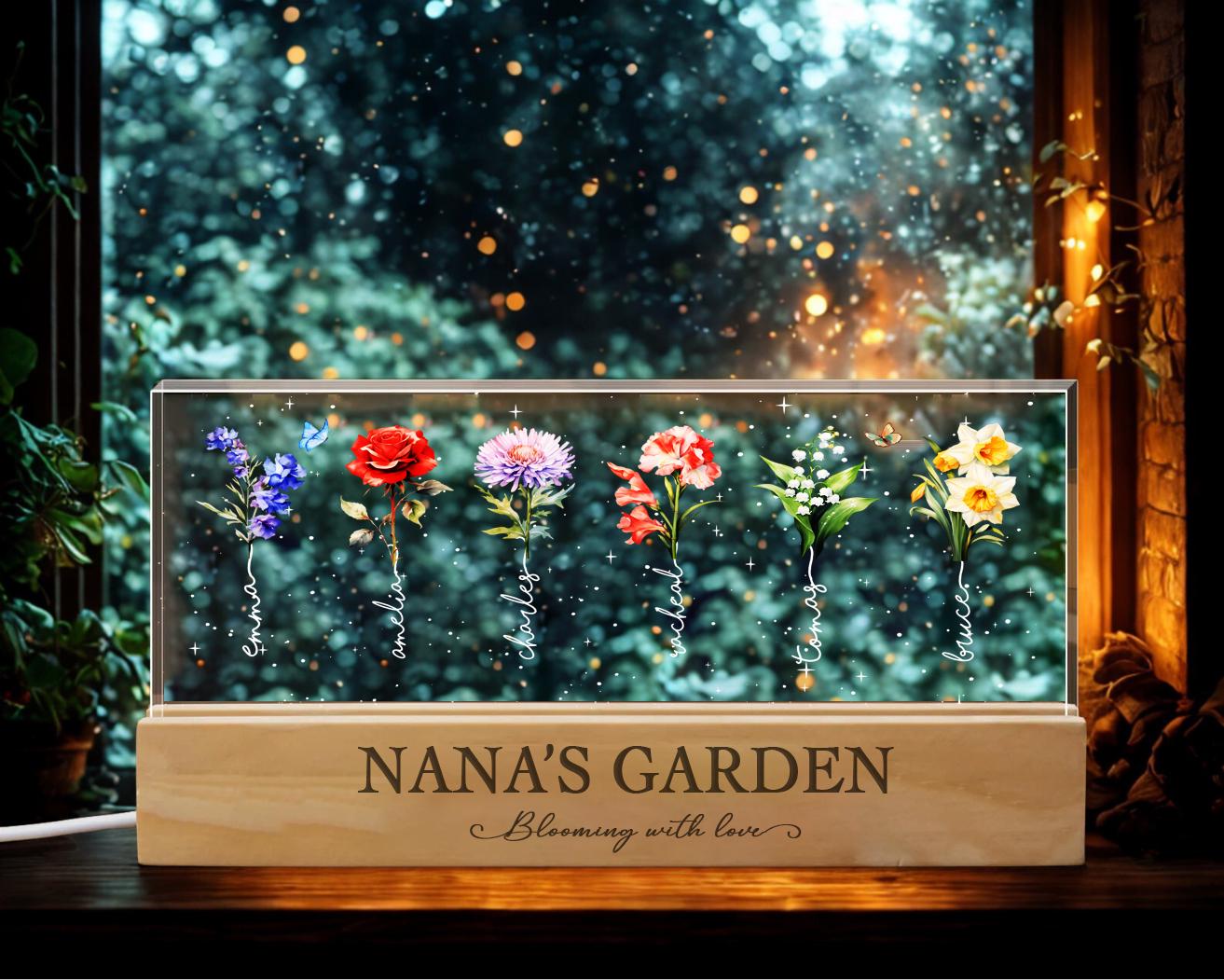 Personalized Birth Flower LED Night Light: Grandma's Garden Gift