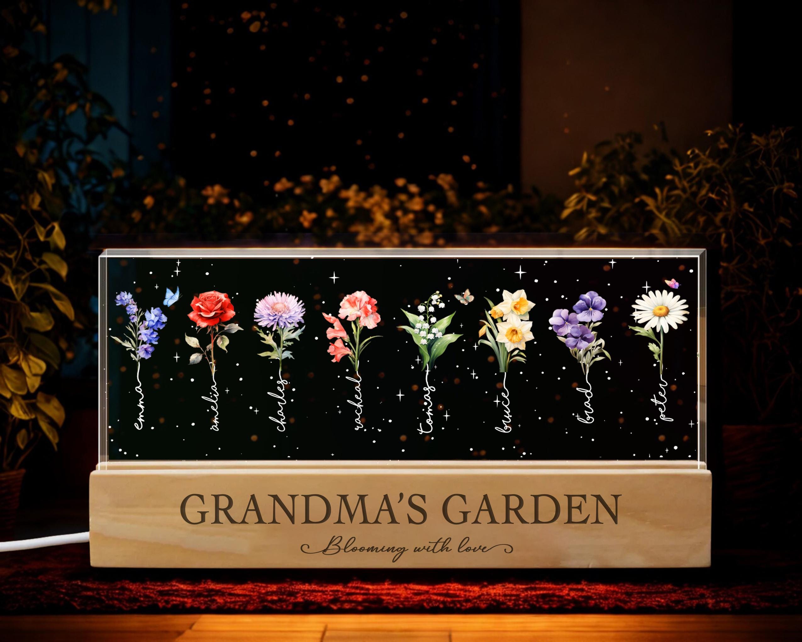 Personalized Birth Flower LED Night Light: Grandma's Garden Gift
