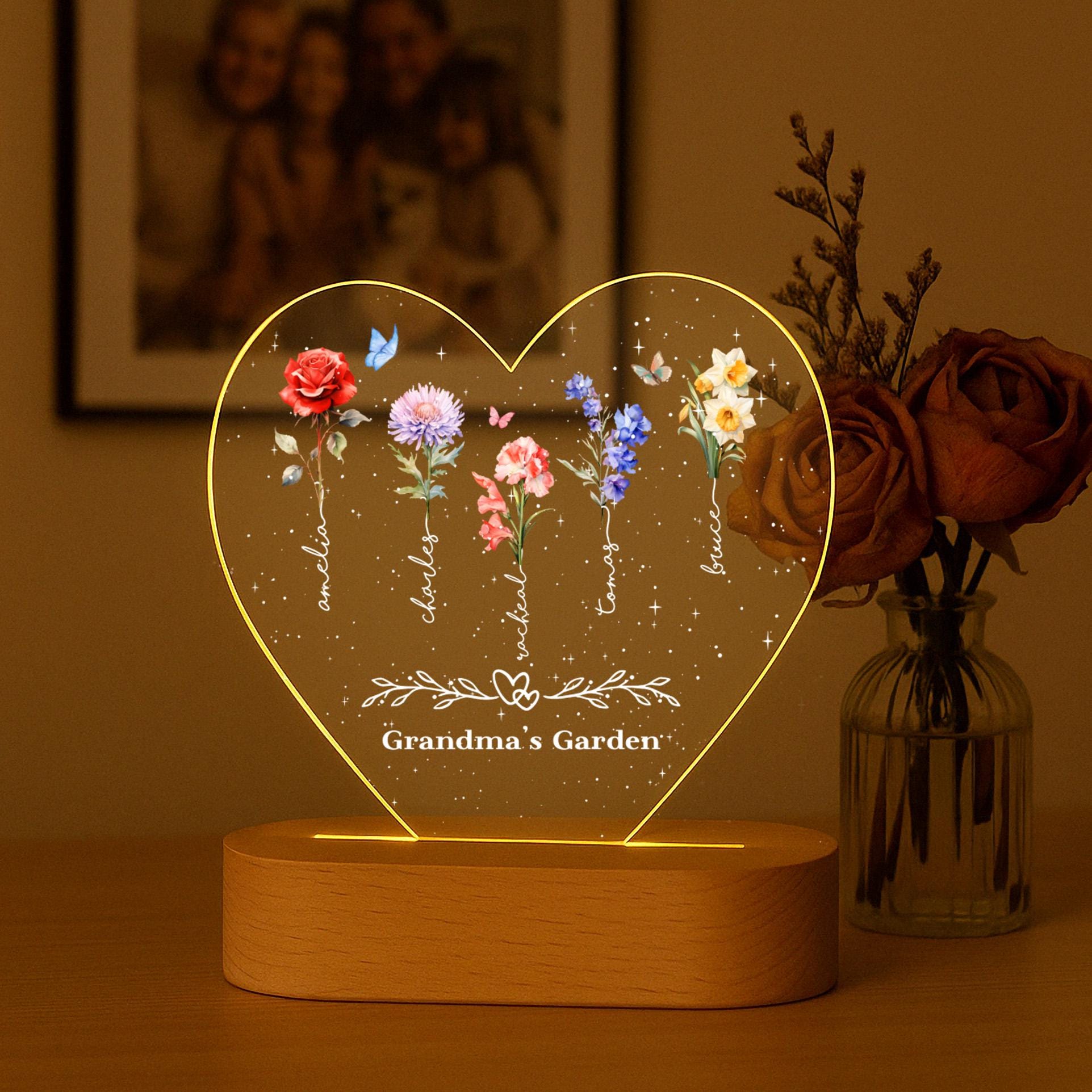 Personalized Birth Flower LED Night Light|Custom Family Name Acrylic Lamp| gift for mom,grandma|Custom Family Keepsake|home decor for mom