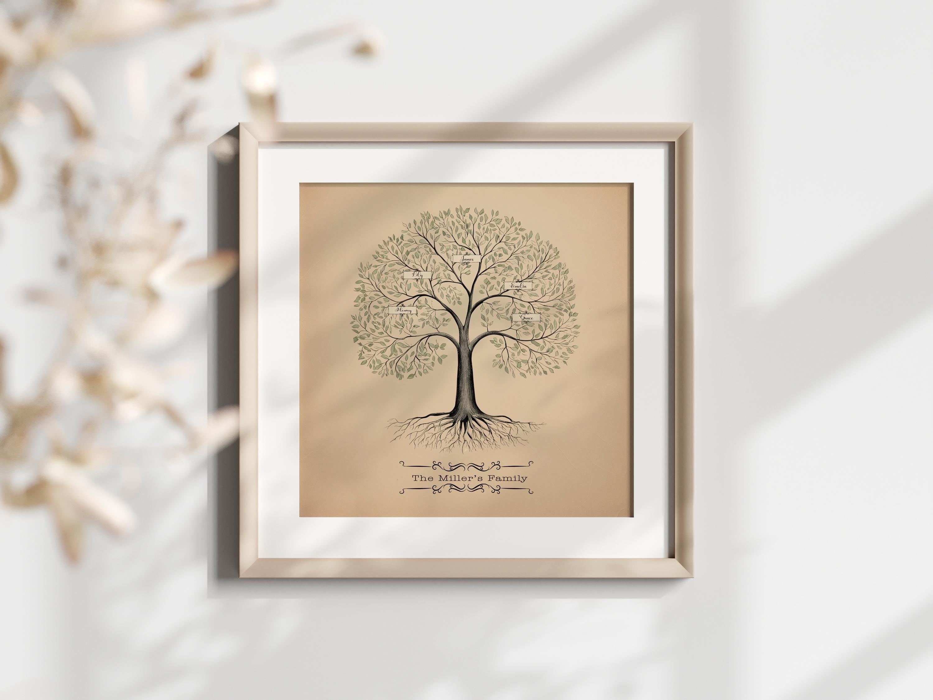 Custom Family Tree Poster - Fathers Day Gift, Vintage Textured Paper Print, Ancestry Wall Art, Personalized print,Family Heritage Chart