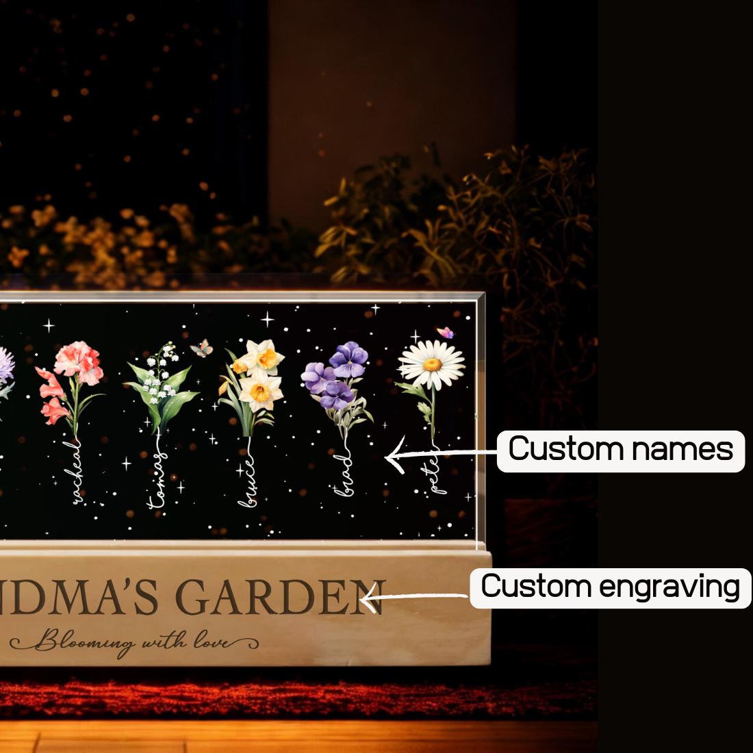 Personalized Birth Flower LED Night Light: Grandma's Garden Gift