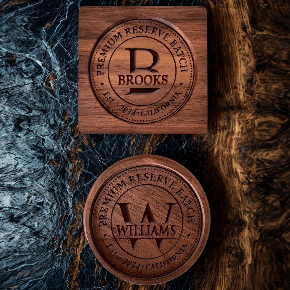 Personalized Walnut Coaster set,Personalized Custom Wood Coaster,Custom Engraved Whiskey Coaster Set, Gift for Dad,Husband, Bourbon Lover