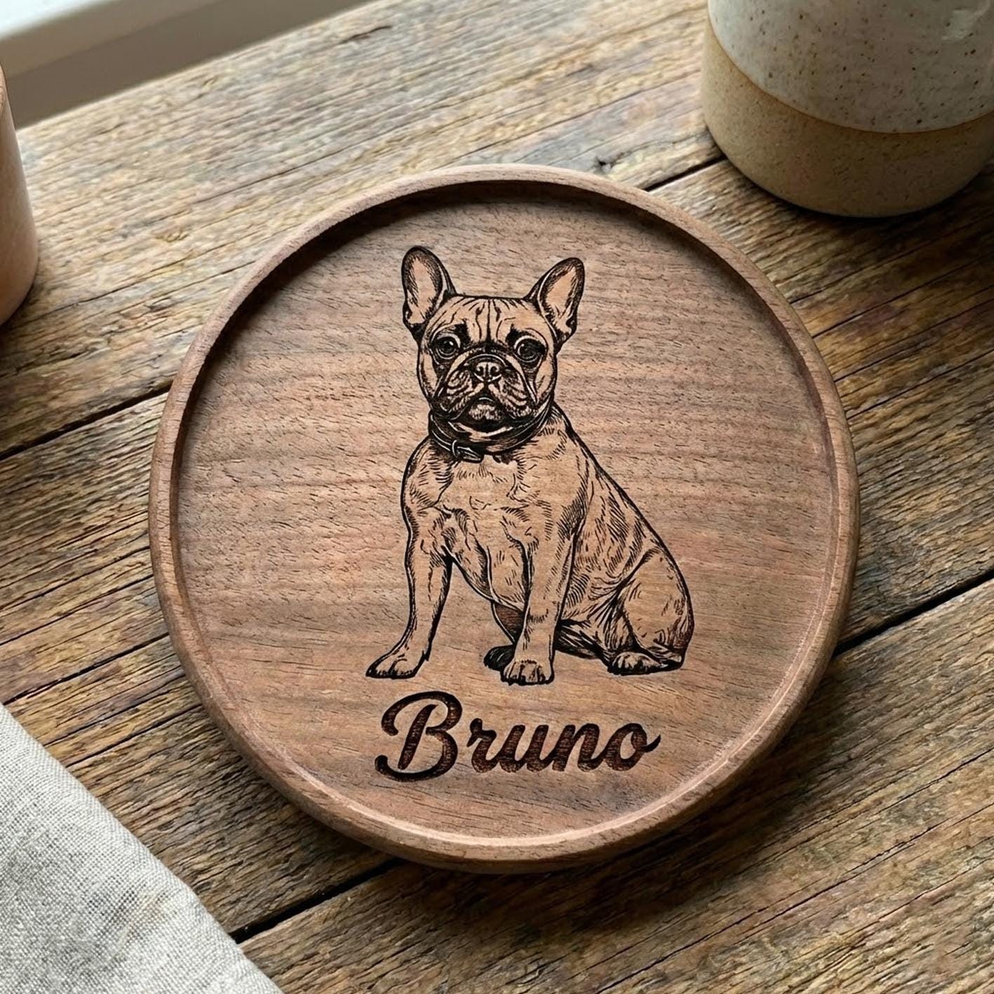 Personalized Pet Portrait Walnut Coaster, Custom Dog or Cat Wooden Coaster, Housewarming Gift, Pet Lover Home Decor