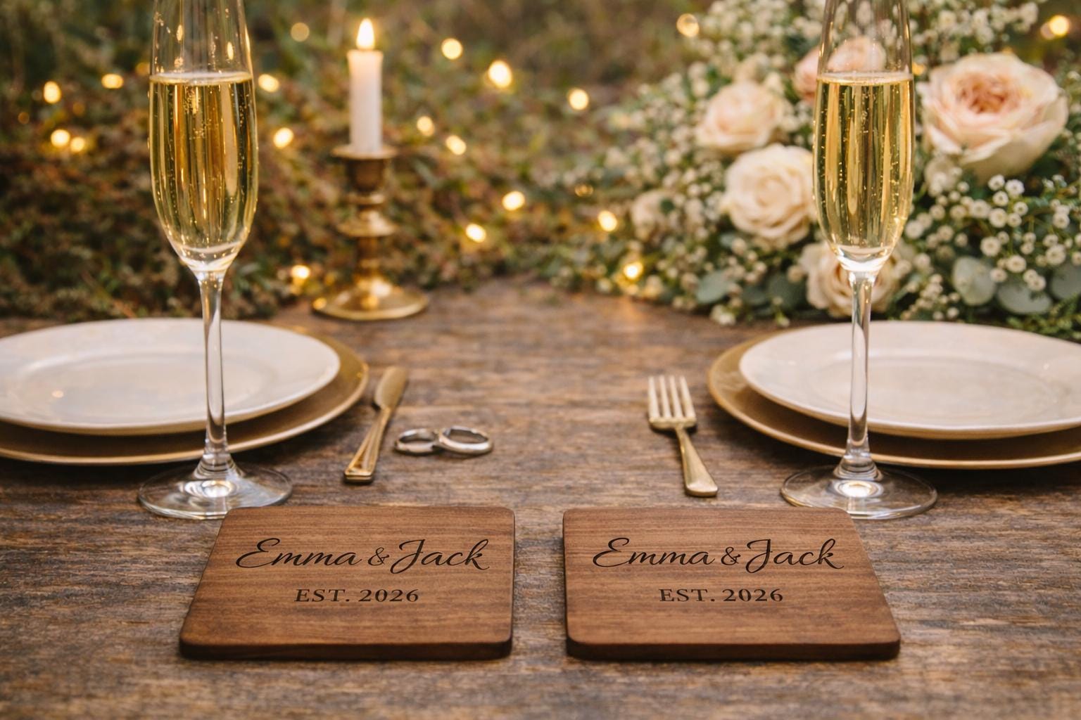 Personalized Walnut Wood Coaster Set, Engraved Wedding Gift