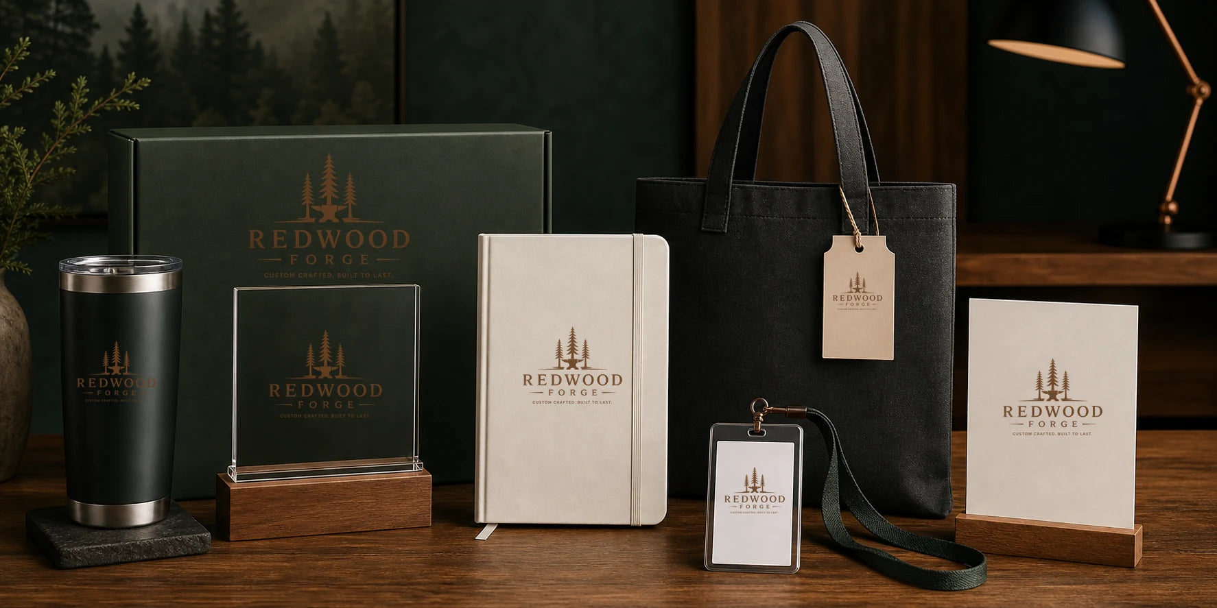 Welcome kits, awards, signage, drinkware, event merch, and client gifts.